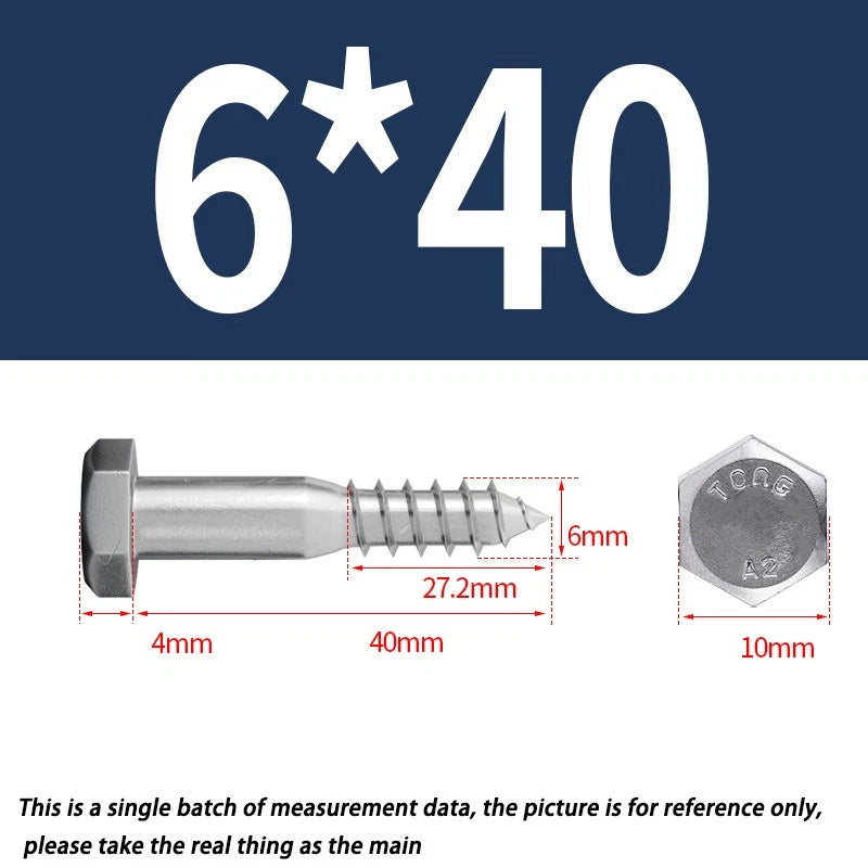 6mm M6 A2 STAINLESS STEEL SCREWS HEX HEAD LAG BOLTS WOOD SCREW BOLT DIN571