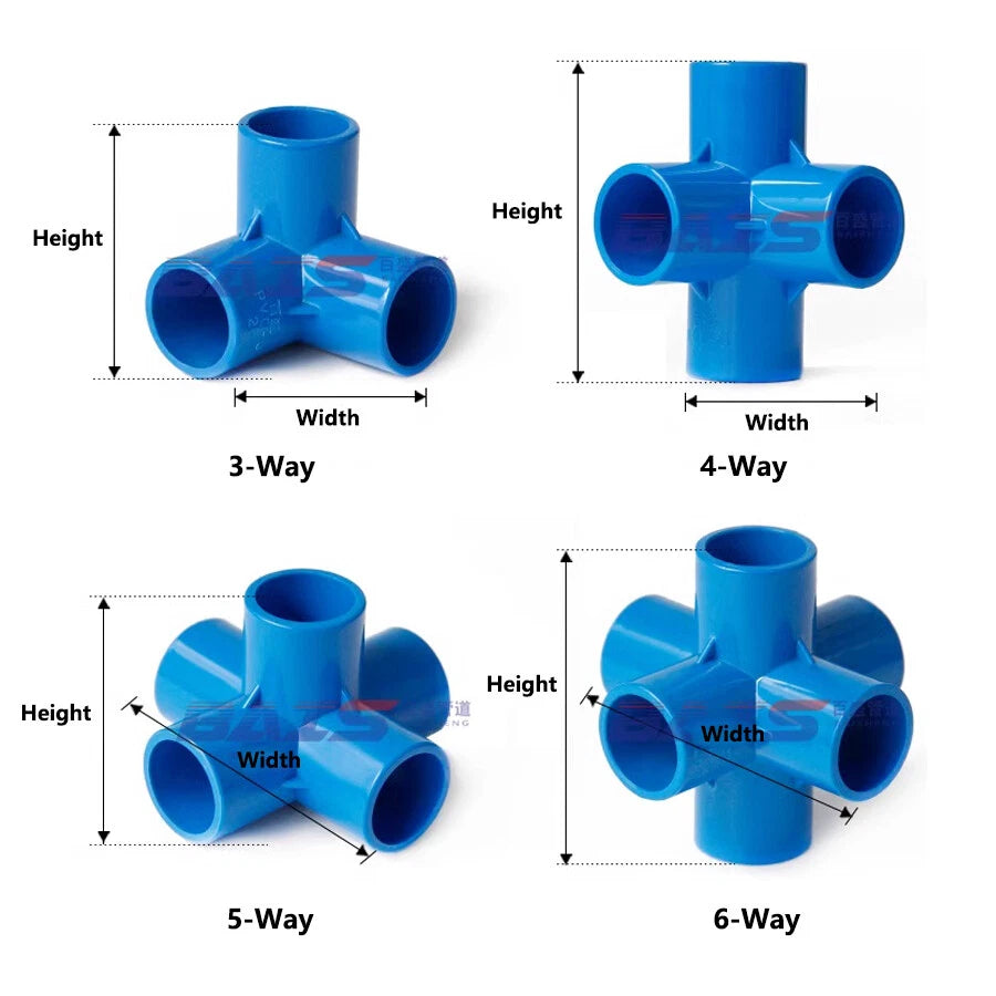 PVC 3 4 5 6-Way Elbow Connector Coupling Pipe Fittings Dia 20 25 32 40 50mm Blue