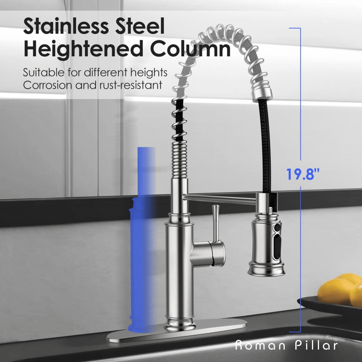 Kitchen Faucet - Spring Kitchen Sink Faucet with 3 Modes Pull Down Sprayer, Single Handle&Deck Plate for 1or3 Holes, 360° Rotation, Spot Resist Stainless Steel No Lead for RV Bar Home - HomeDIYer