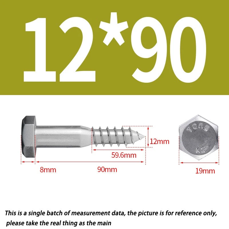 12mm M12 A2 STAINLESS STEEL SCREWS HEX HEAD LAG BOLTS WOOD SCREW BOLT DIN571