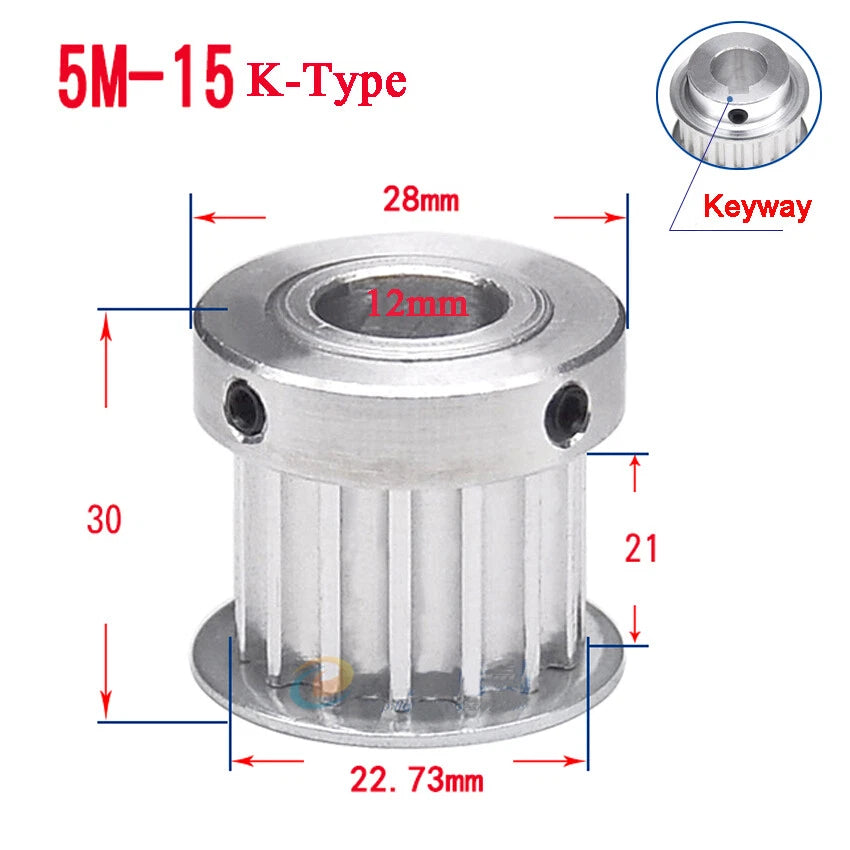5M 15T-80T Timing Belt Pulley With Step/Keyway, Bore 8-25mm,For 20mm Width Belt