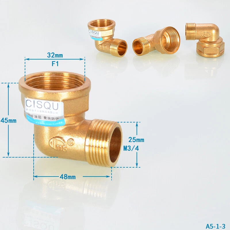 Brass Elbow Pipe Fitting – 1" Internal & External Thread, Plumbing Connector