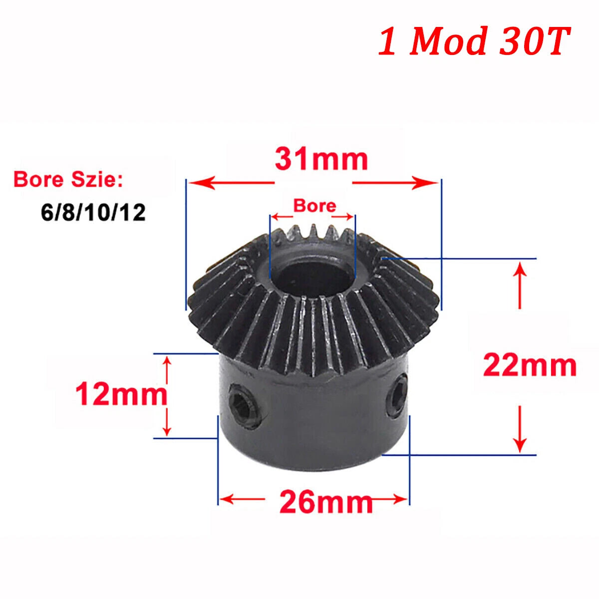 1/1.5 Mod Bevel Gear 1:1 20/25/30 Teeth Bore 5-15mm Transmission 90° 45# Steel