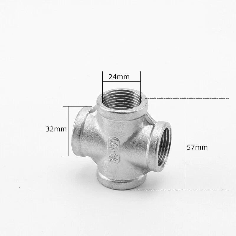 Stainless Steel BSP Equal Cross Pipe Fitting — Female Thread 4-Way, 1/4" to 2"