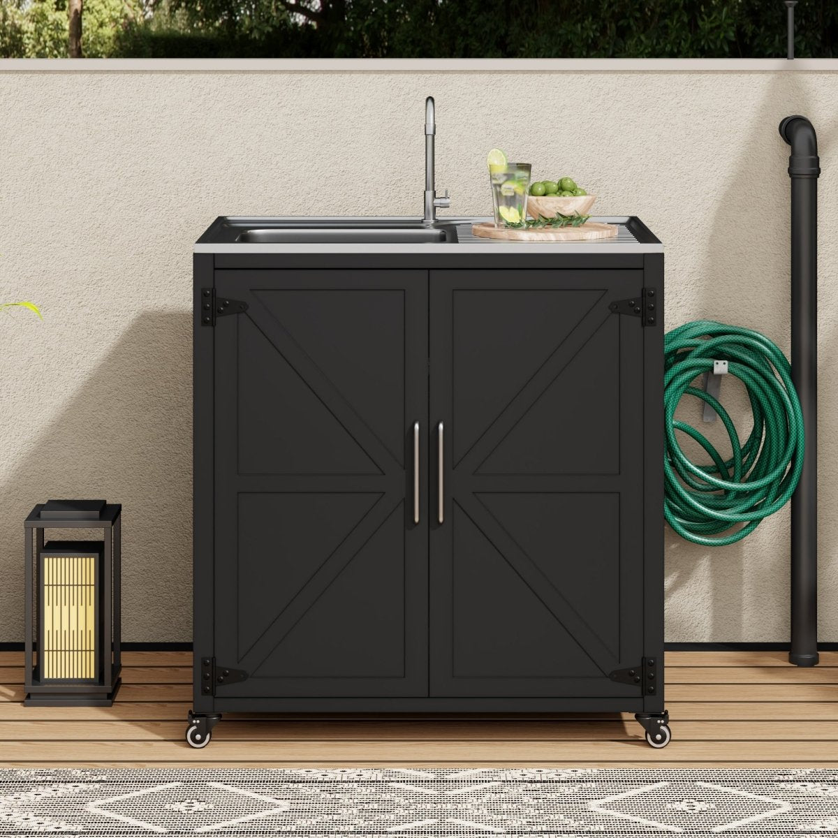 Outdoor Mobile Kitchen Sink Station | Stainless Steel with Storage Cabinet - HomeDIYer