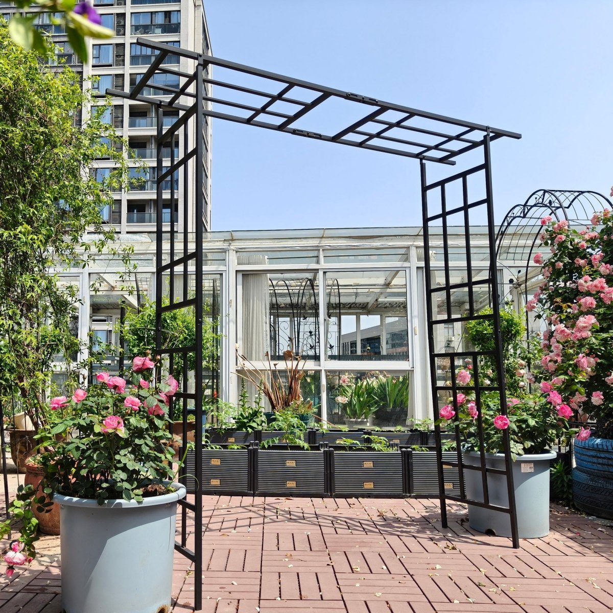 Metal Garden Arch with Adjustable Width W42.52''~W78.15'' Climbing Plants Support Rose Arch Outdoor Black - HomeDIYer
