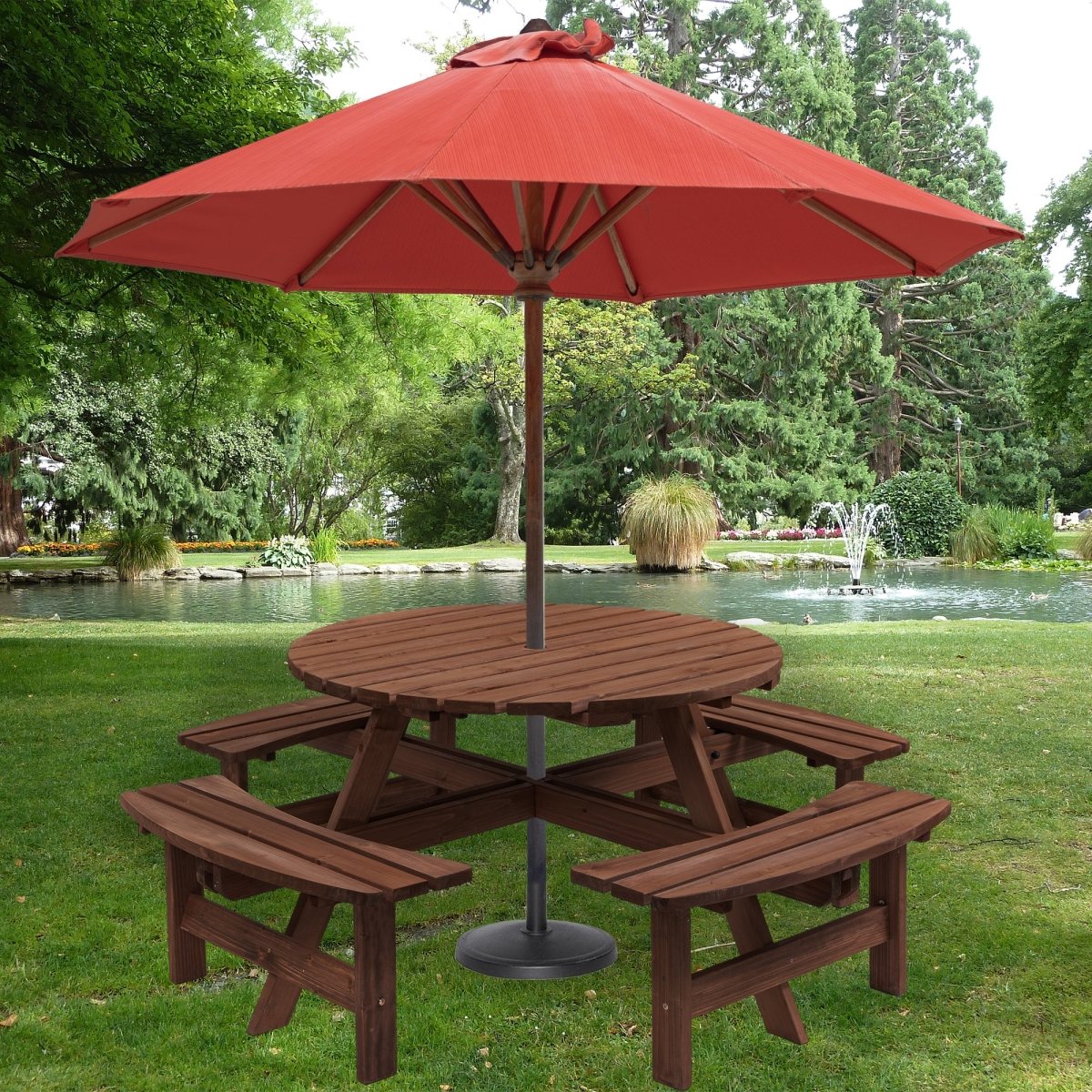 8 Person Wooden Picnic Table, Outdoor Camping Dining Table with Seat, Garden, DIY w/ 4 Built - in Benches, 2220lb Capacity - HomeDIYer
