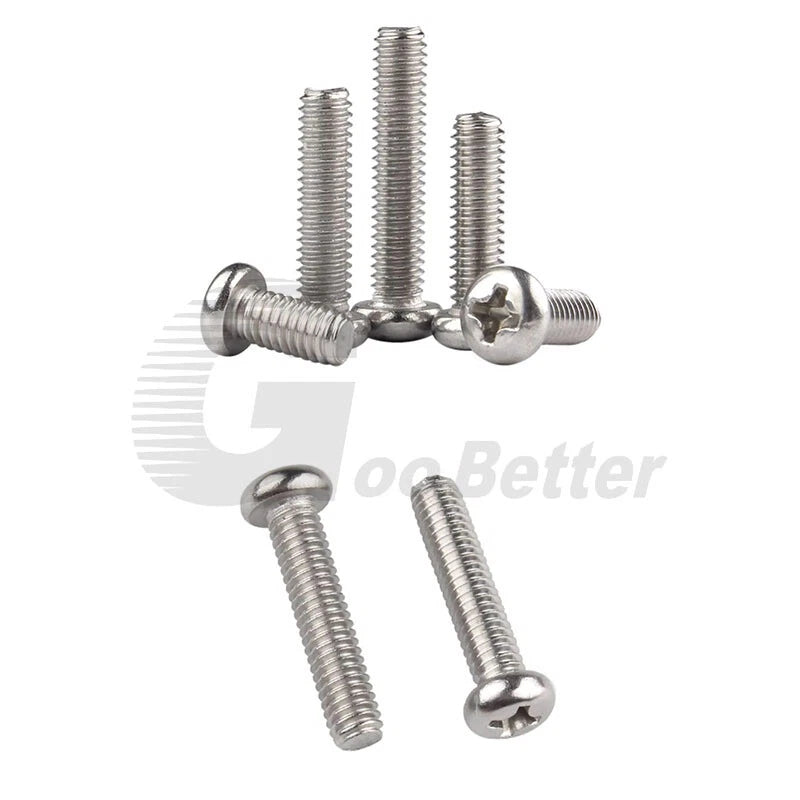 M3 A4 Stainless Steel Phillips Pan Head Machine Screws – Flat Tail, Fully Threaded (3–50mm)