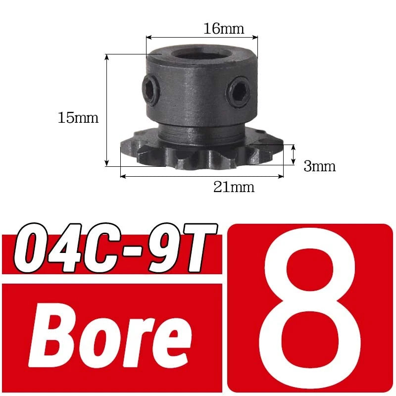 #25 Chain Sprocket 9T Tooth Bore 5mm - 6.35mm Pitch 6.35mm for #25 Roller Chain