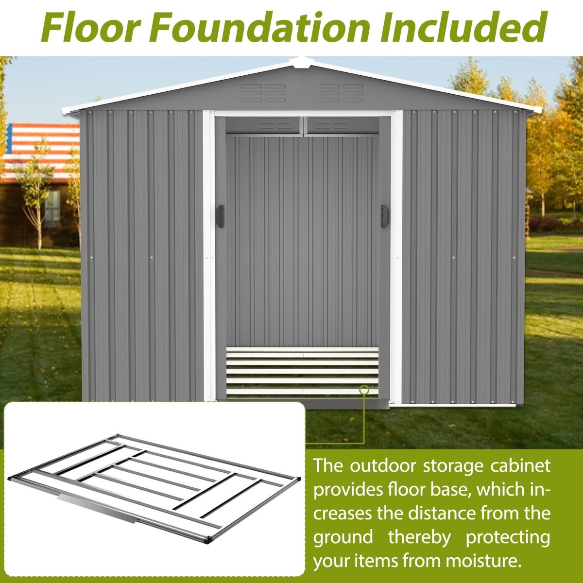 8x6 FT Outdoor Tool Storage Shed with Metal Foundation & Lockable Doors, All Weather Metal Sheds for Garden, Patio, Backyard, Lawn, Gray - HomeDIYer