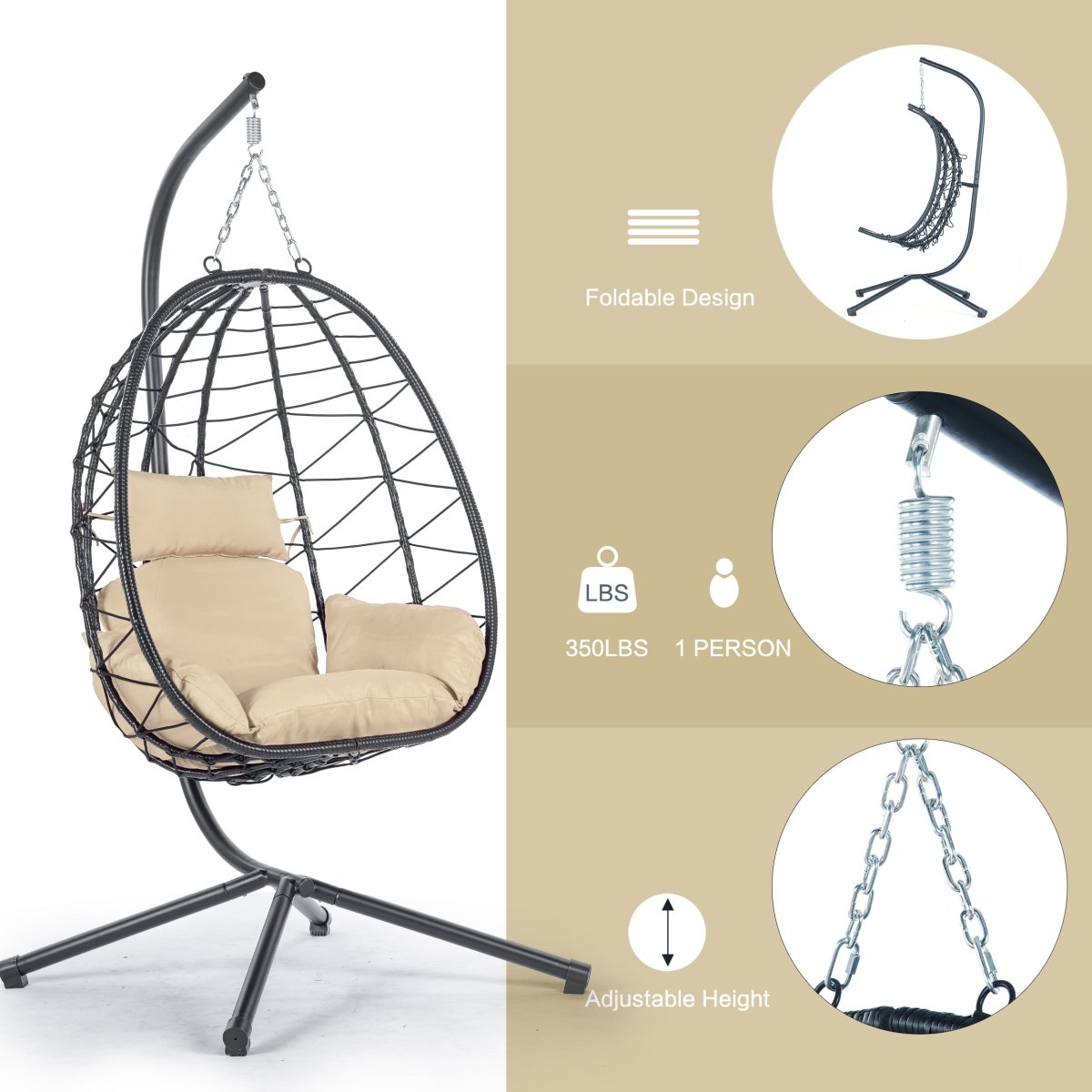 Egg Chair with Stand - All - Weather Hanging Wicker Chair for Indoor/Outdoor - HomeDIYer