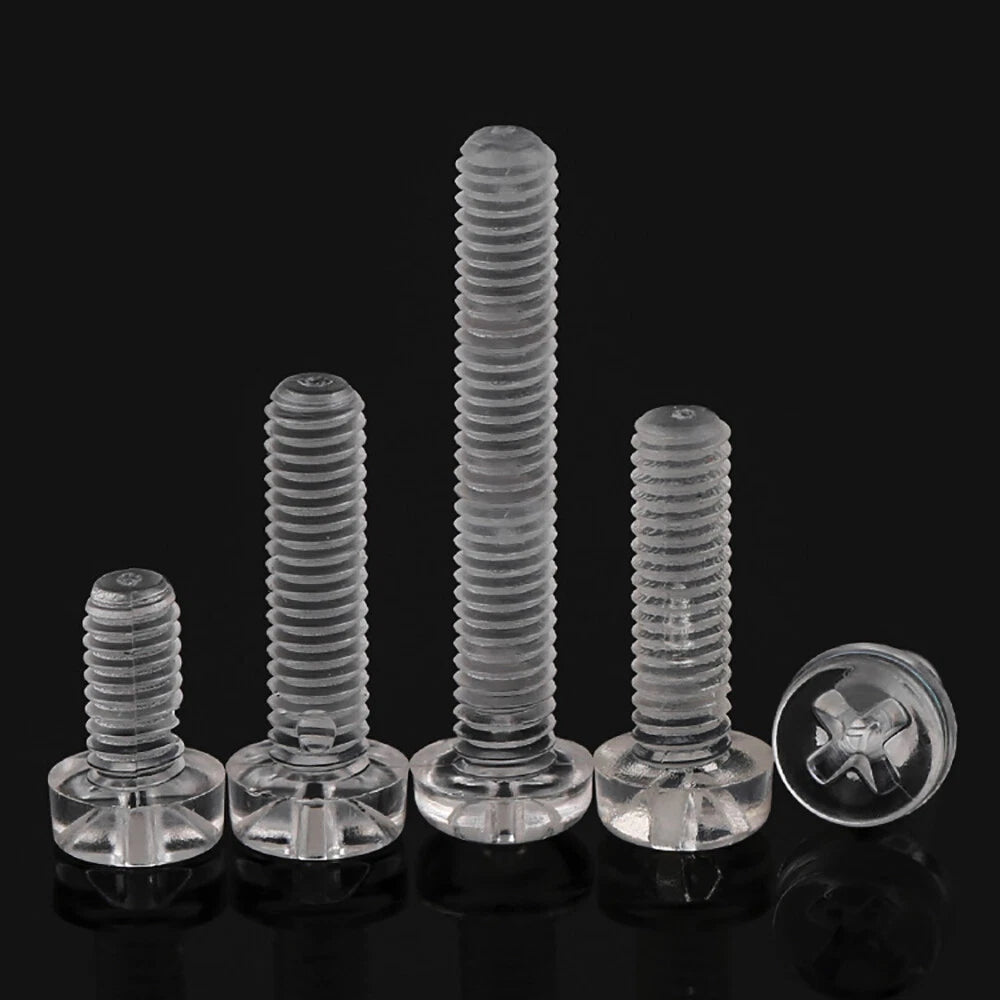 Transparent Nylon Phillips Round Head Machine Screws – M3 M4 M5 M6, PA66 Plastic, Fully Threaded