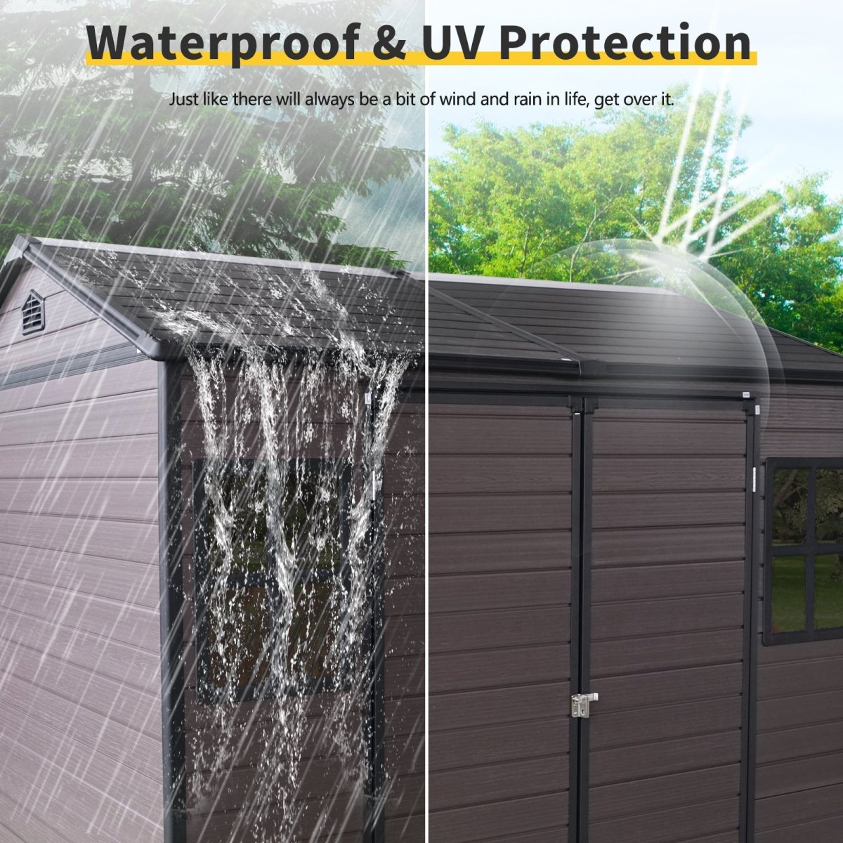 8 x 6 ft Resin Outdoor Storage Shed Waterproof Shed with Floor & Two Windows & Lockable Door, Tool Shed for Garden, Patio, Backyard ( Brown) - HomeDIYer