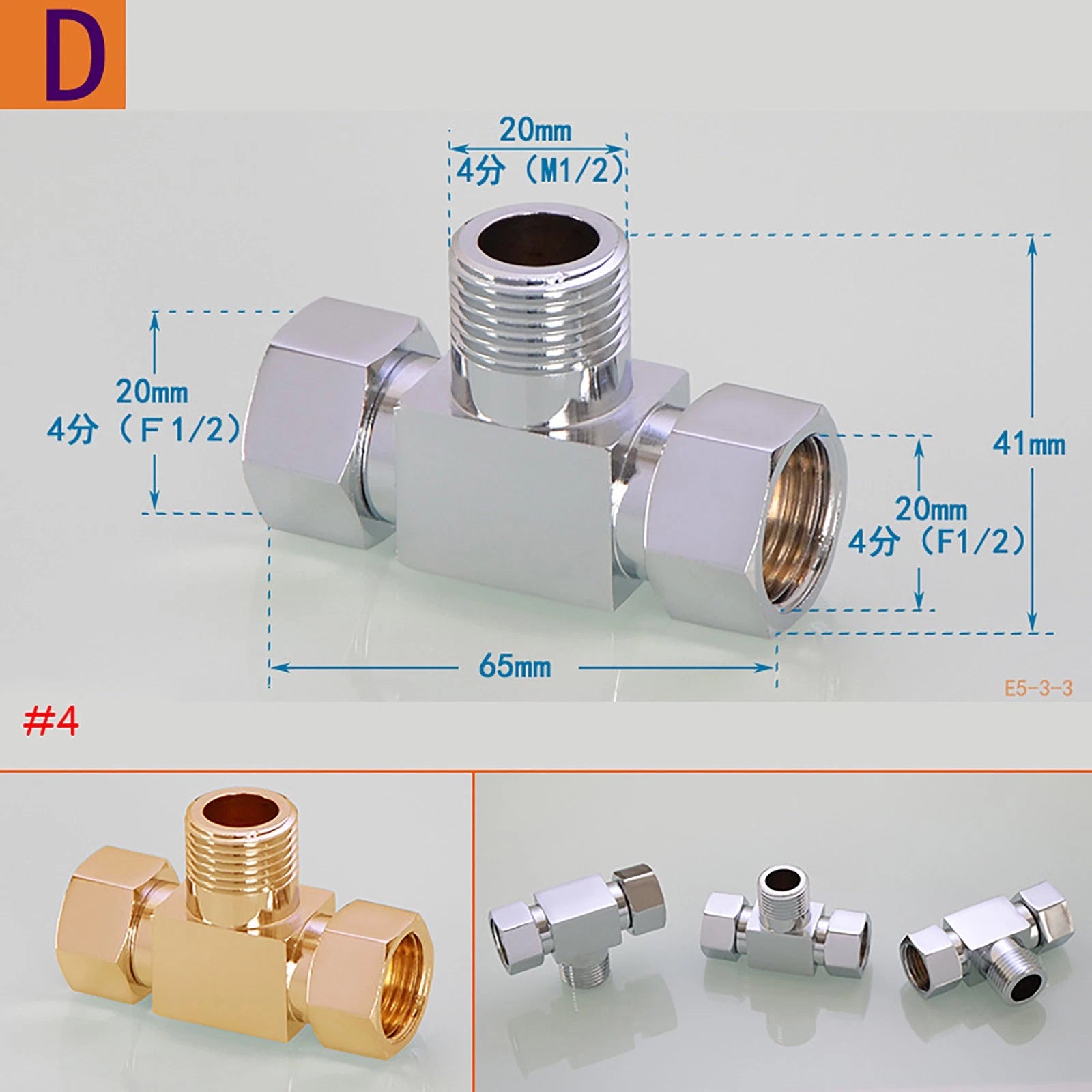 1/2" Chrome Brass Pipe Fittings – Tee & Elbow Connectors (Multiple Thread Types)