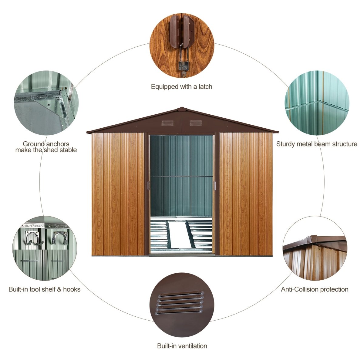 8ft x 10ft Outdoor Metal Storage Shed with Metal Foundation,Coffee - HomeDIYer