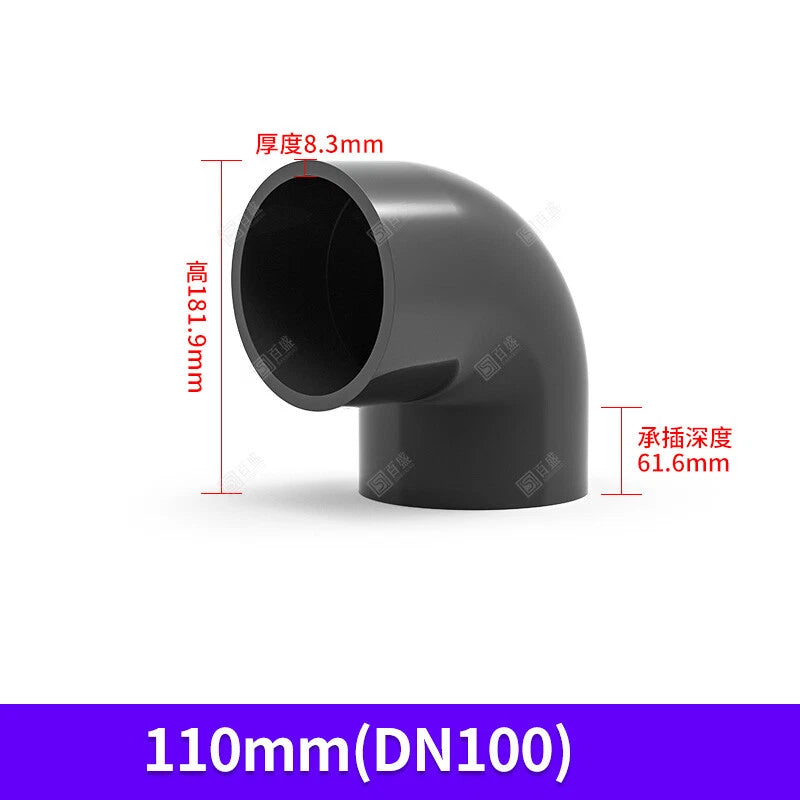 UPVC PVC Pipe Fittings Tee Straight Elbow Plumbing Couping ID 63-110mm Dark Grey