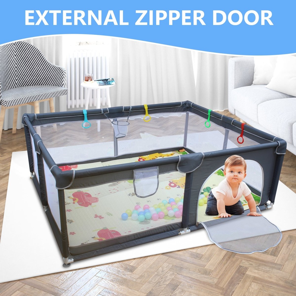 71" * 59" Baby Playard Cloth Playpen Removable Enclosures for Indoor and Outdoor Use Care for Children and Pets - HomeDIYer