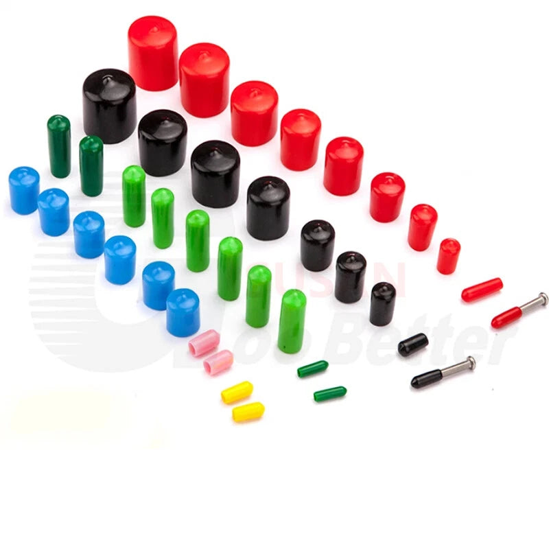 PVC End Caps for Screws, Bolts, Rods & Tubes – Thread Cover Protector, Cable Insulation Caps (1.3mm – 90mm, Black, 15-50mm Lengths)
