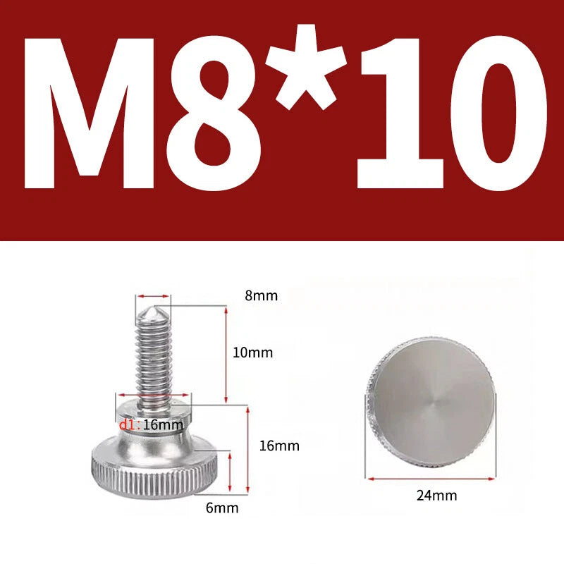 Knurled Thumb Screws Flat Round Head Grip Knob Adjustment Stainless Steel M8 M10