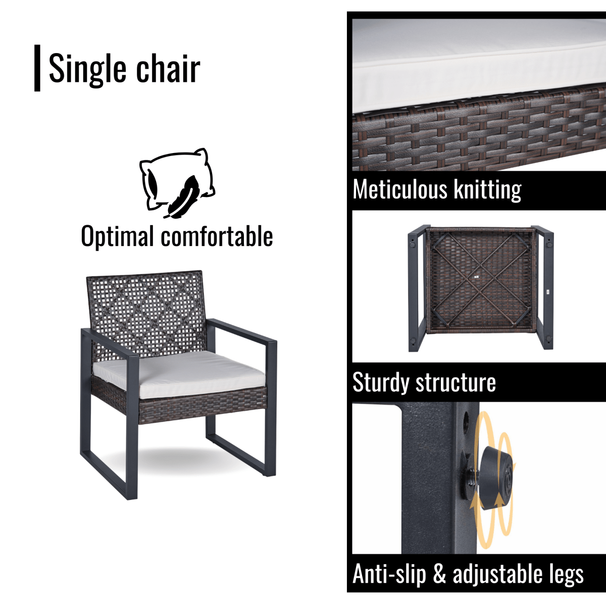 4 - Piece Patio Furniture Set Outdoor Balcony Porch Garden Backyard Lawn Furniture Acacia Wood Table Top, Morden Brown and Beige Cushion - HomeDIYer