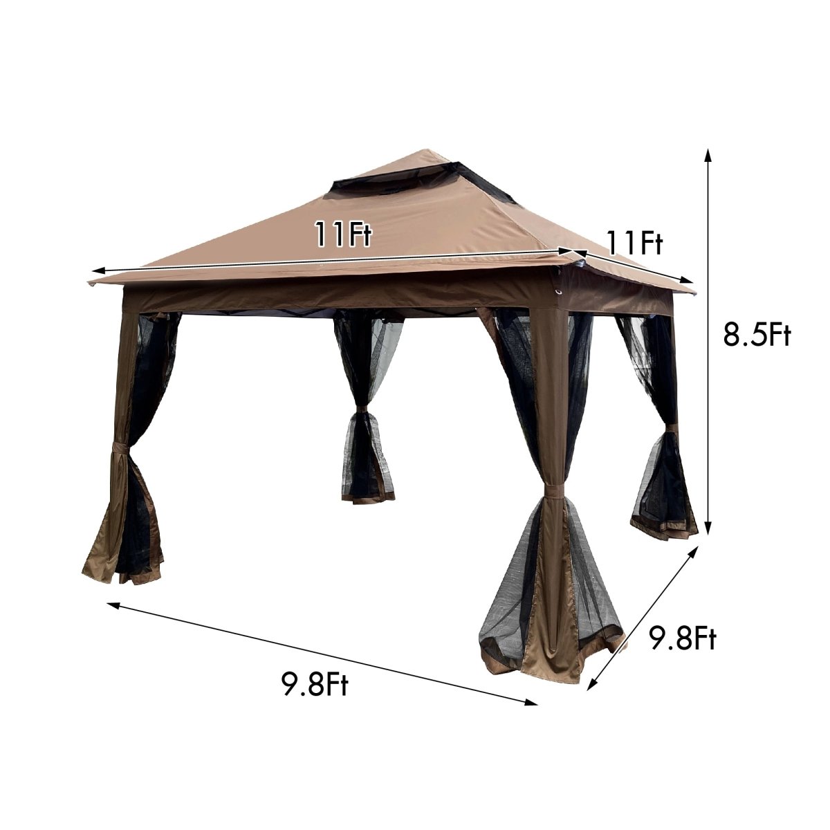 Outdoor 11x 11Ft Pop Up Gazebo Canopy With Removable Zipper Netting,2 - Tier Soft Top Event Tent,Suitable For Patio Backyard Garden Camping Area with 4 Sandbags,Brown - HomeDIYer