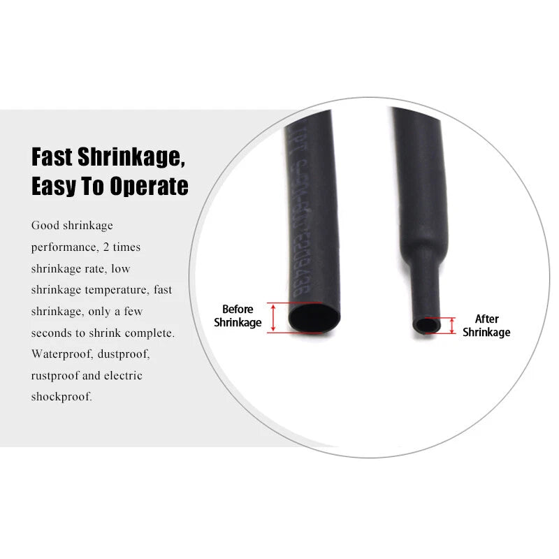 Heat Shrink Tubing 2:1 Ratio – φ0.6mm to φ6mm Electrical Wire Sleeve