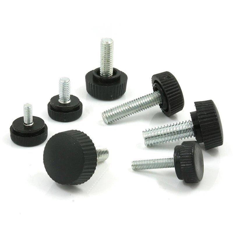 Plastic Round 12 Knurled Thumb Screws – Black, M3 M4 M5 M6, Zinc‑Plated Steel (Hand Knob Bolts) - HomeDIYer