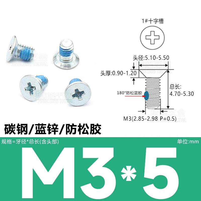 M3 Countersunk Thin Machine Screws – Carbon Steel, Nickel/Black Zinc, Phillips Drive (3–16mm Lengths)