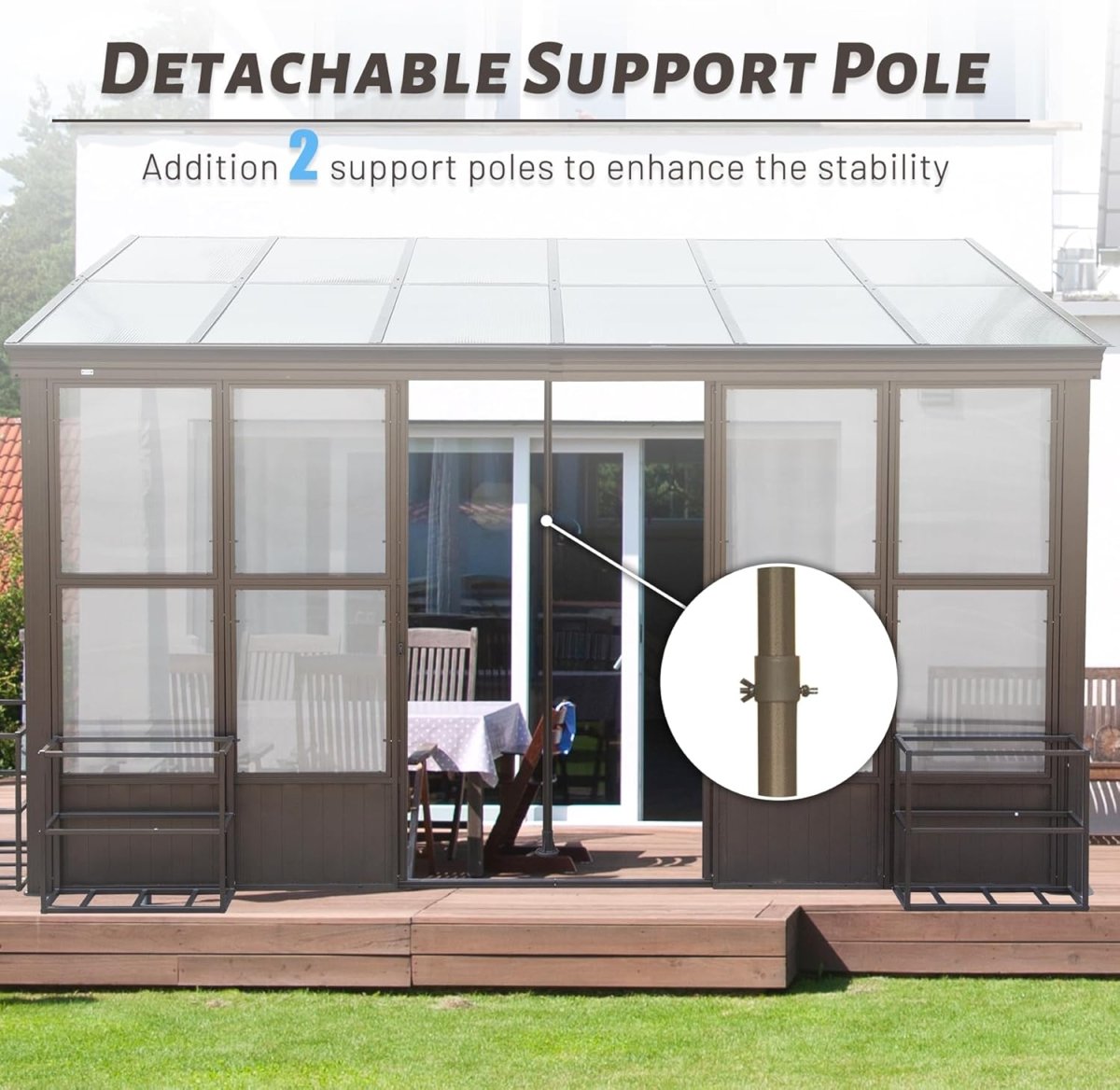 12x14FT All Season Sunroom, Outdoor Permanent Wall Mounted Solarium with Detachable Polycarbonate Windows, Aluminum Lean to Gazebo Sun Room with 2 Lockable Sliding Doors for Garden Patio Deck - HomeDIYer