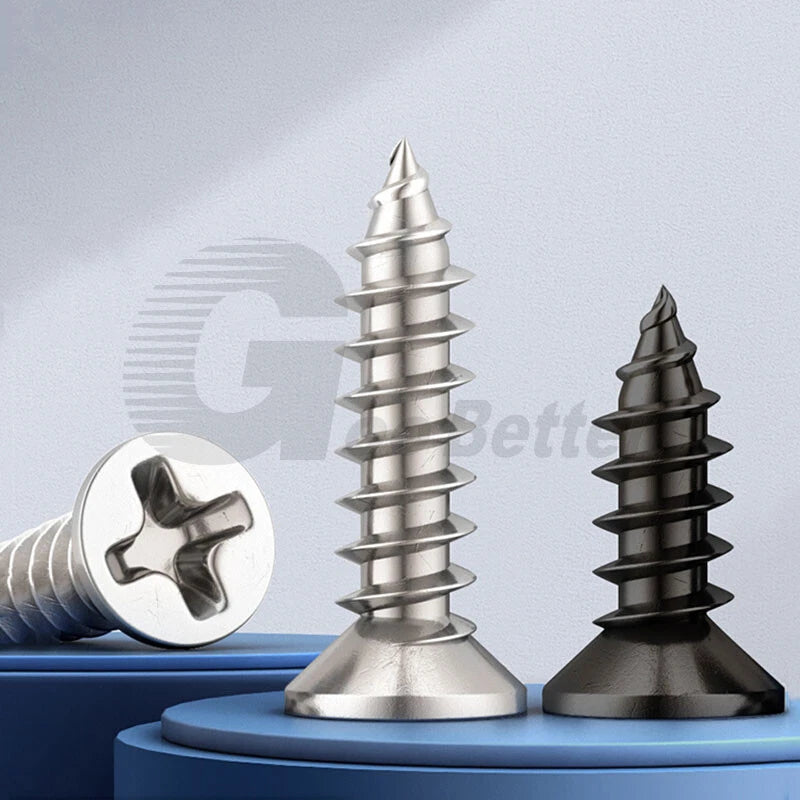 M1 M1.2 M1.4 M1.7 M2 M2.3 M2.6 M3 Flat Head Self‑Tapping Screws – Black Zinc or Nickel Plated