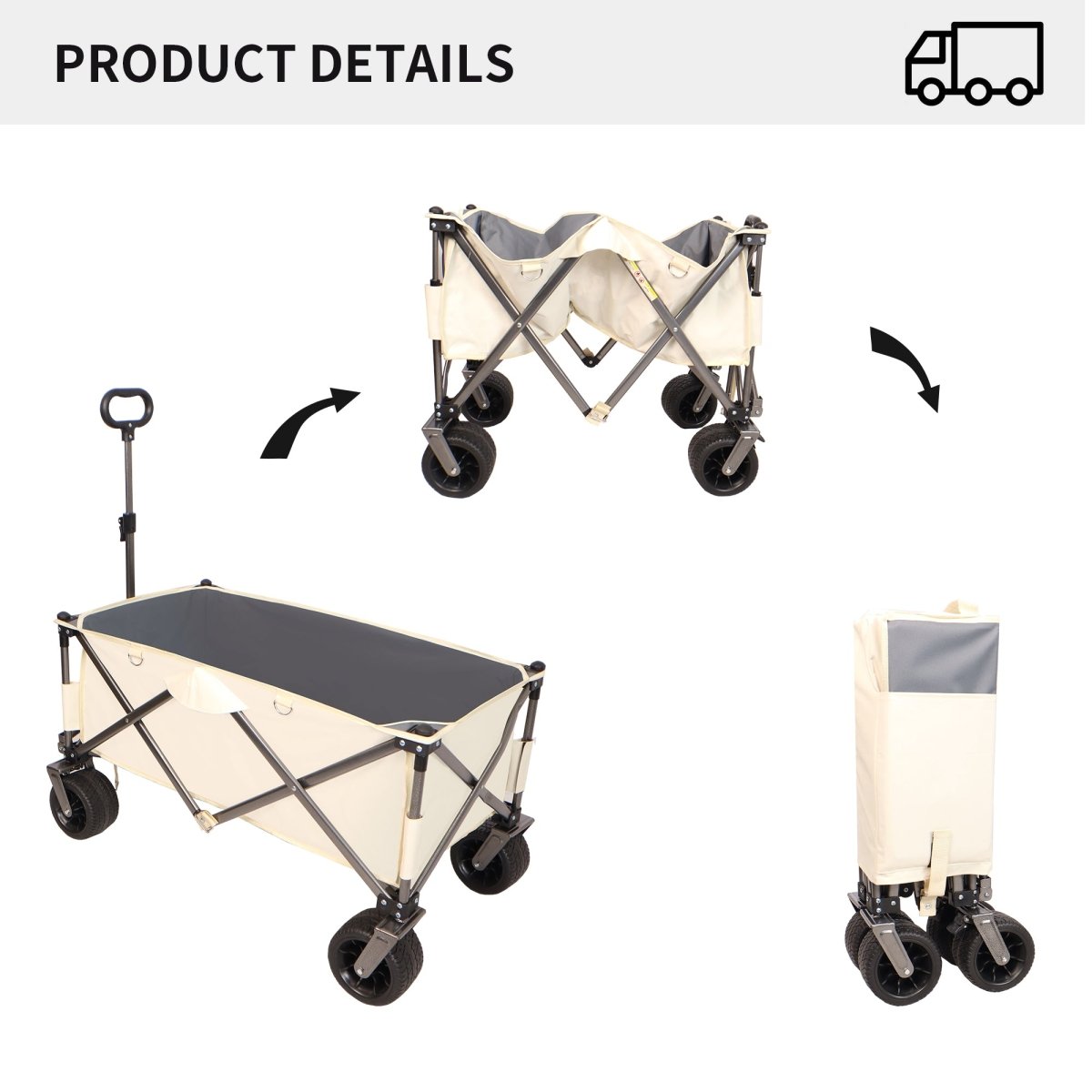 Folding Wagon, Heavy Duty Utility Beach Wagon Cart for Sand with Big Wheels, Adjustable Handle&Drink Holders for Shopping, Camping,Garden and Outdoor - HomeDIYer
