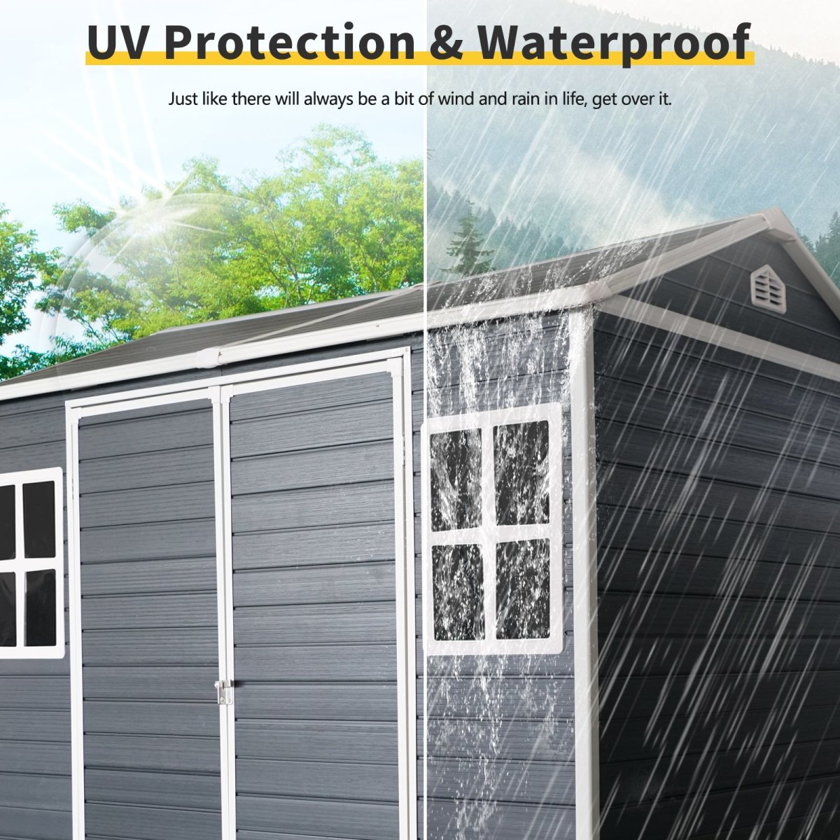 8 x 6ft Resin Outdoor Storage Shed Waterproof Shed with Floor & Two Windows & Lockable Door, Tool Shed for Garden, Patio, Backyard ,Black - HomeDIYer