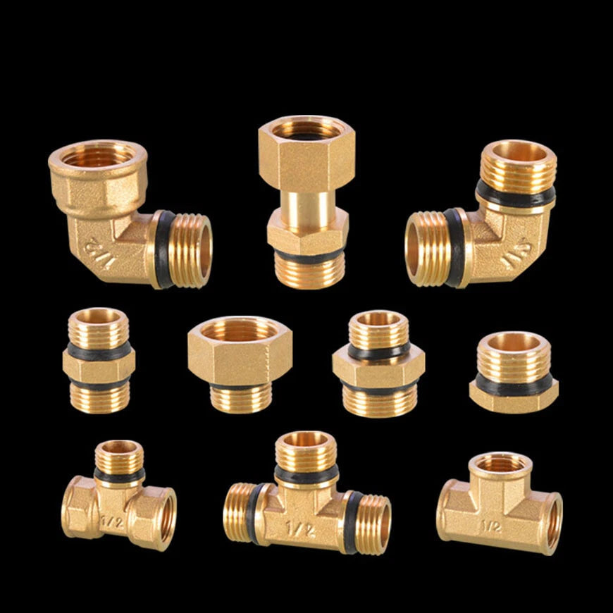 1/2" & 3/4" Brass Pipe Fittings – Straight, Elbow, Tee, Plug & Hex Nipple Connectors with Seal Washer
