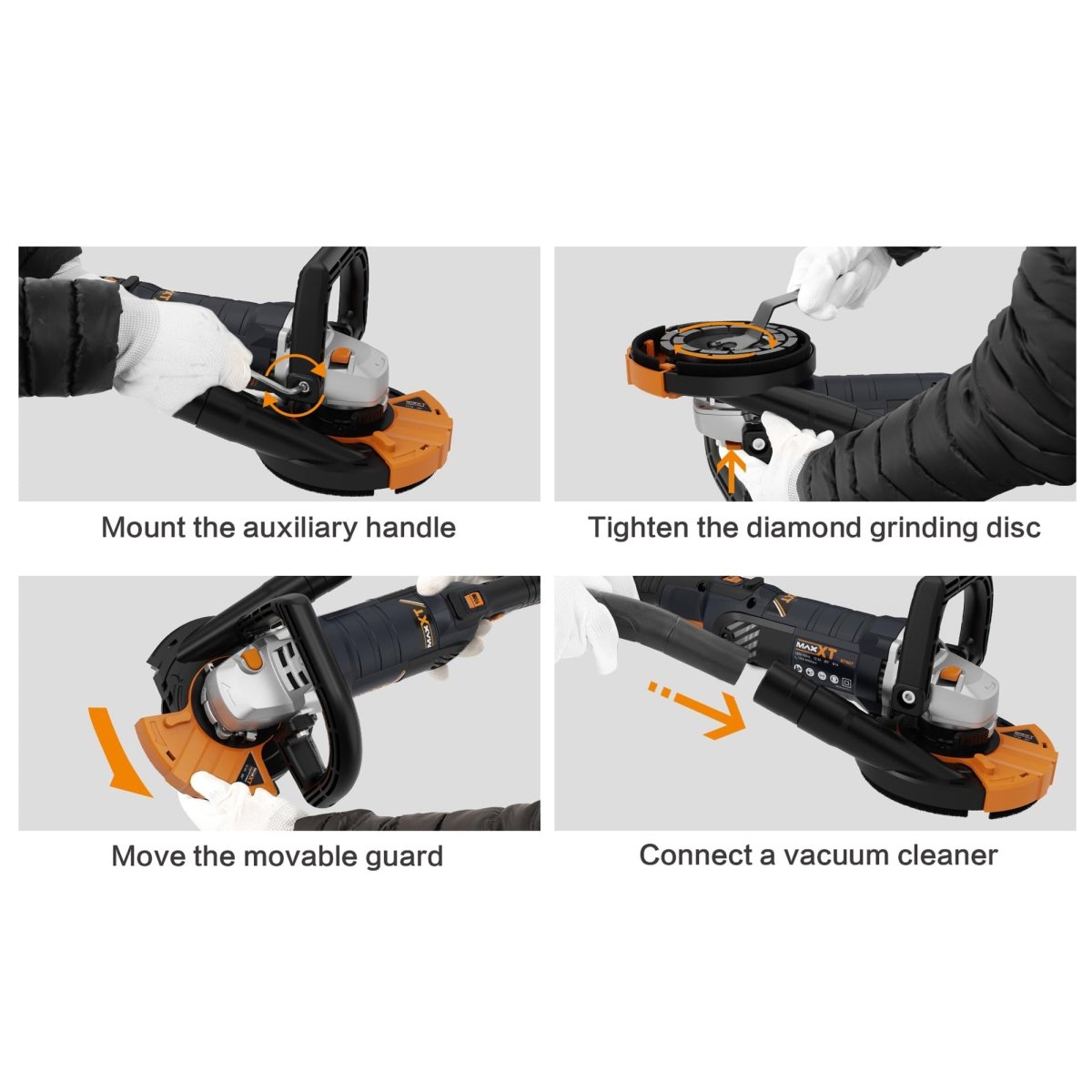 5 Inch Concrete Surfacing Grinder, 1500W 14A Motor, 7 Adjustable Speed Angle Grinder Kit with Diamond Disc, Removable Guard, Concrete Sander for Polishing and Grinder Stone Cement Marble Granite - HomeDIYer