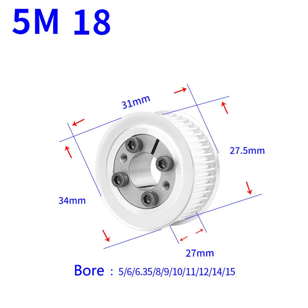 HTD-5M 18T-45T Timing Belt Pulley With Expansion/Tension Sleeve Teeth Width 27mm
