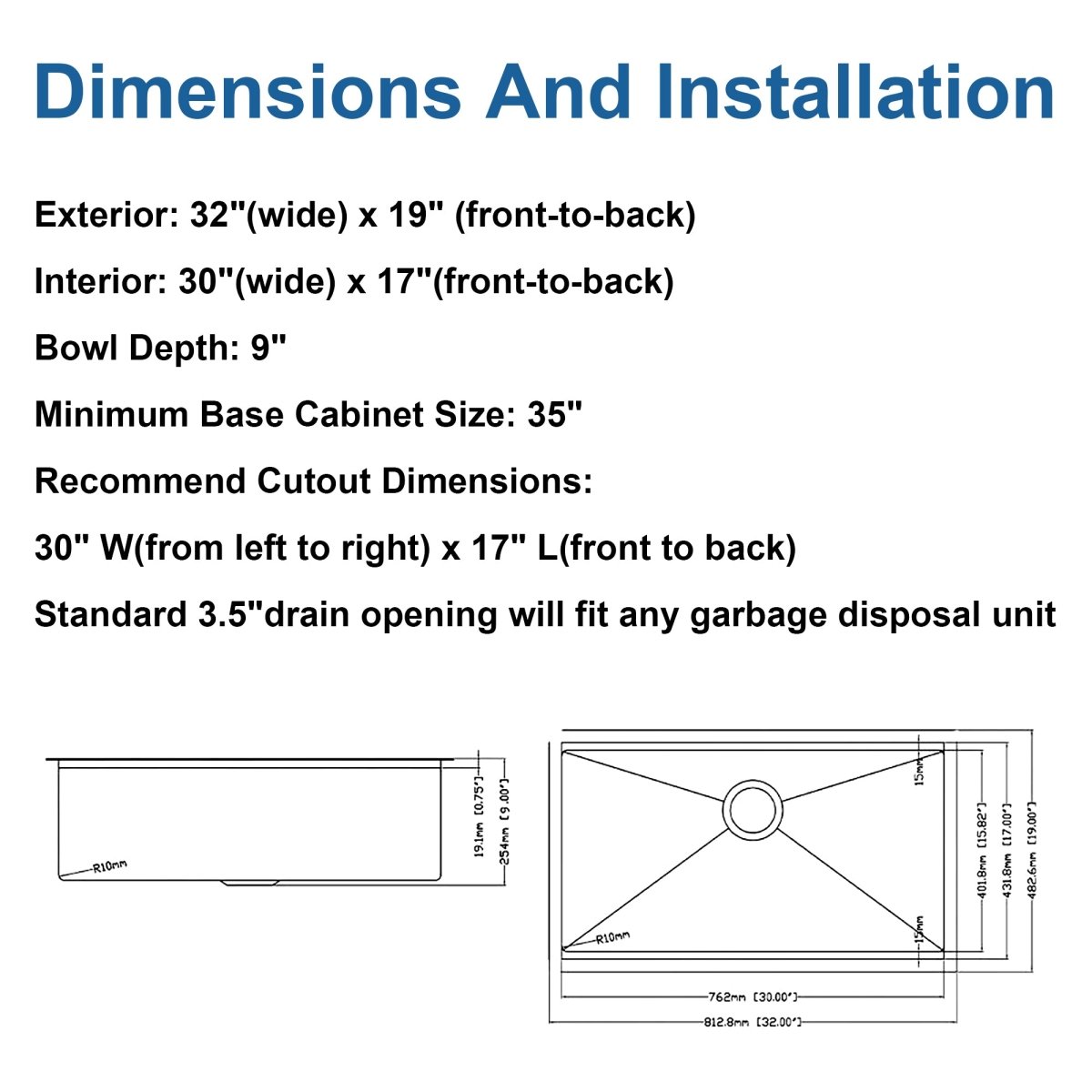 33 Undermount Workstation Sink - 33 x 19 Inch Undermount Stainless Steel Kitchen Sink 18 Gauge, Handmade R10 Radius 10 Inch Deep Undermount Single Bowl Sink with Accessories - HomeDIYer