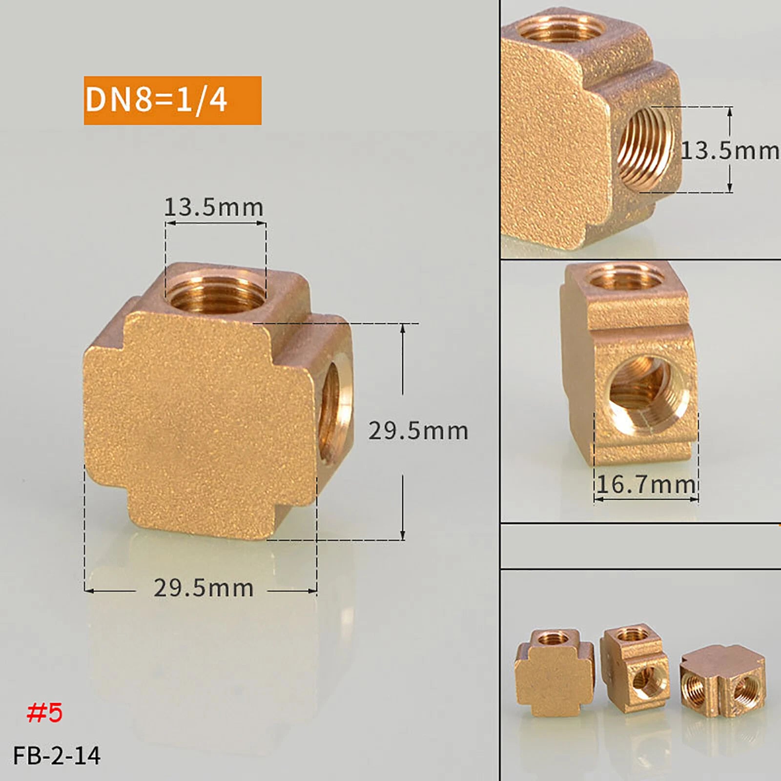 BSP Square Brass Pipe Fittings – Female Thread Tee & Cross (1/8", 1/4", 3/8")
