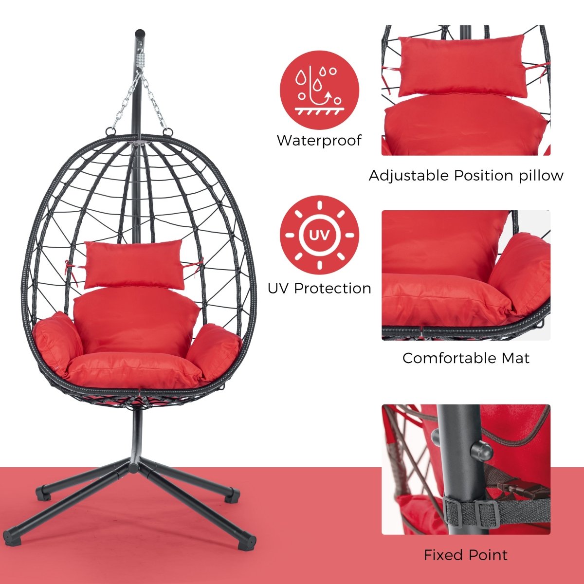 Red Egg Chair with Stand - All - Weather Hanging Wicker Swing Chair - HomeDIYer