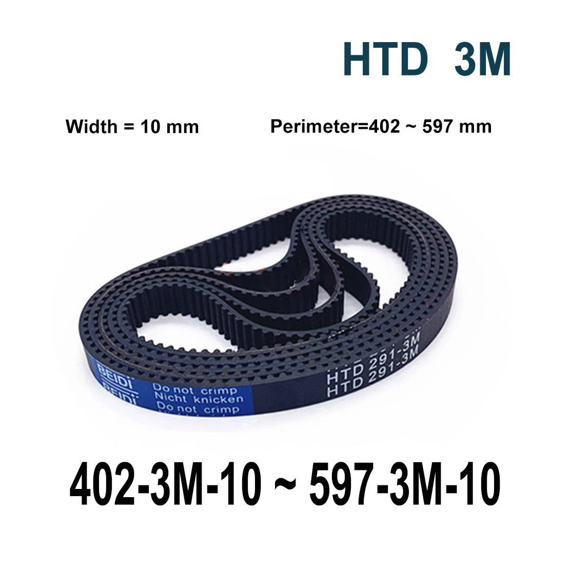 HTD 3M Timing Belt 10mm Wide – Closed Loop Synchronous Belt 402mm to 597mm Perimeter