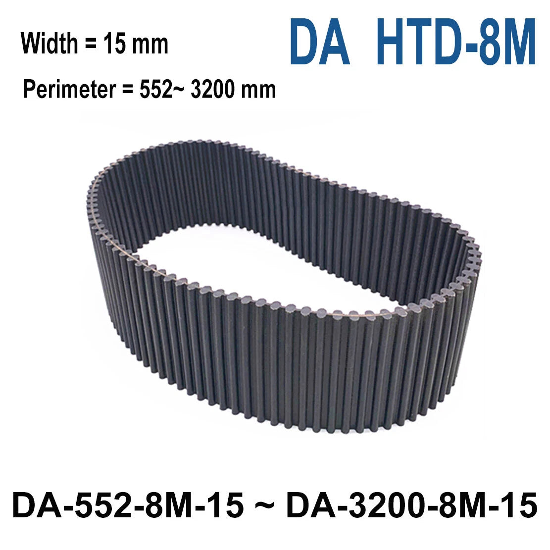 DA-HTD-8M Double-Sided Timing Belt | 15mm Wide | 552–3200mm Perimeter
