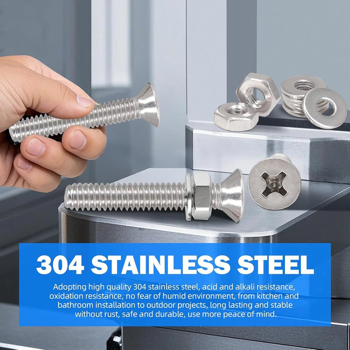 720Pcs Stainless Steel Phillips Flat Head Machine Screws Nuts Washers Assortment Kit – #6-32 #8-32 #10-24 1/4-20 SAE