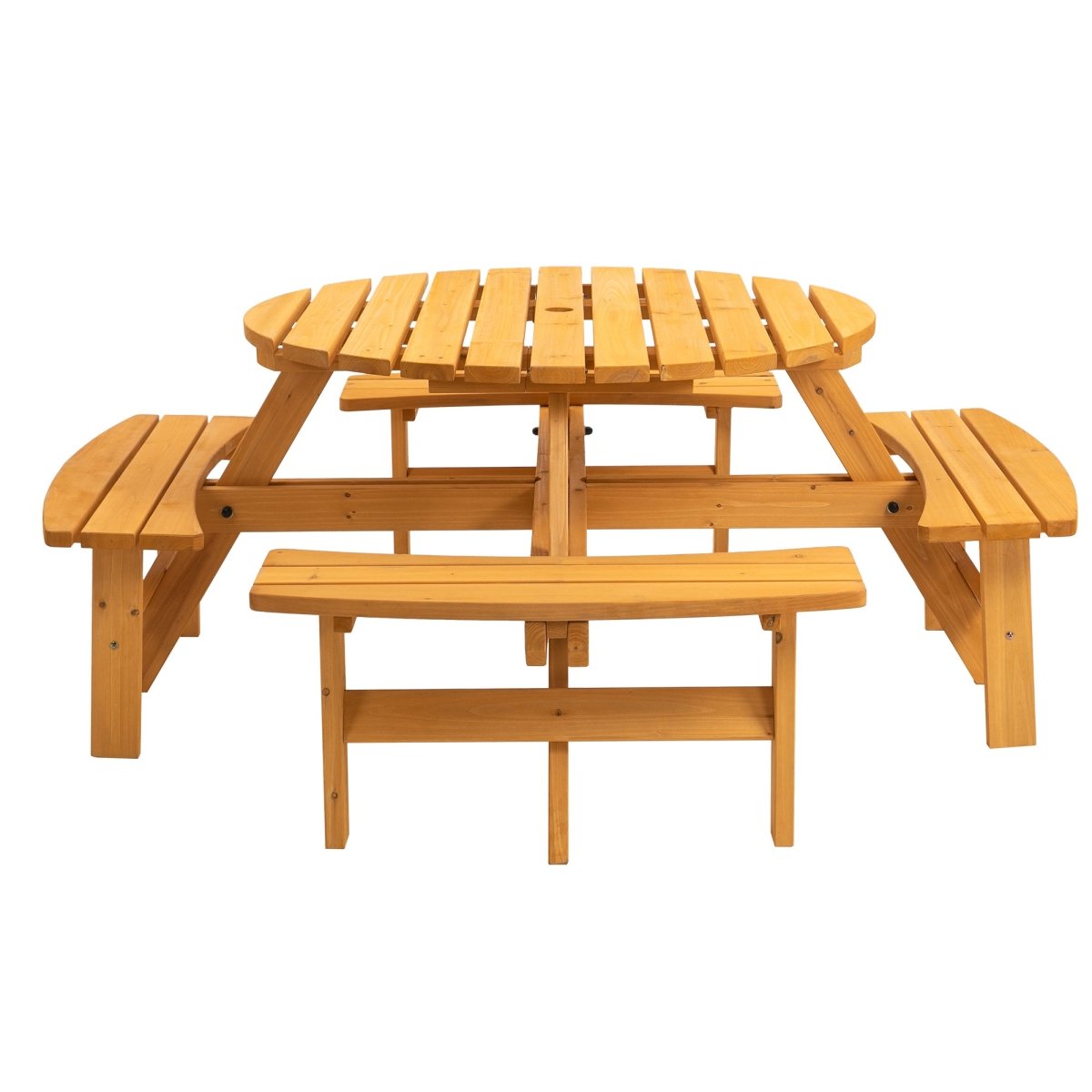 8 Person Wooden Picnic Table, Outdoor Camping Dining Table with Seat, Garden, DIY w/ 4 Built - in Benches, 2220lb Capacity - Natural - HomeDIYer