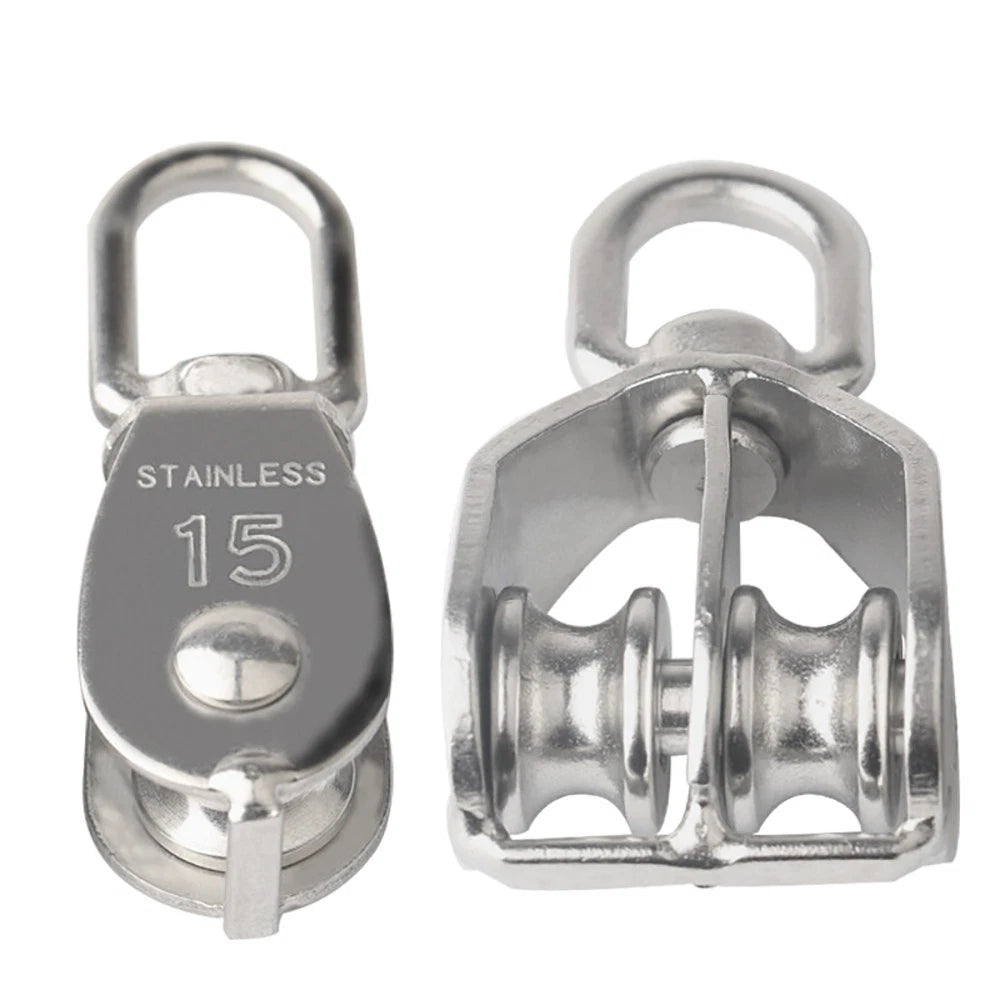 Stainless Steel 15-75mm Single/Double Pulley Block for Wire Rope Lifting Rigging