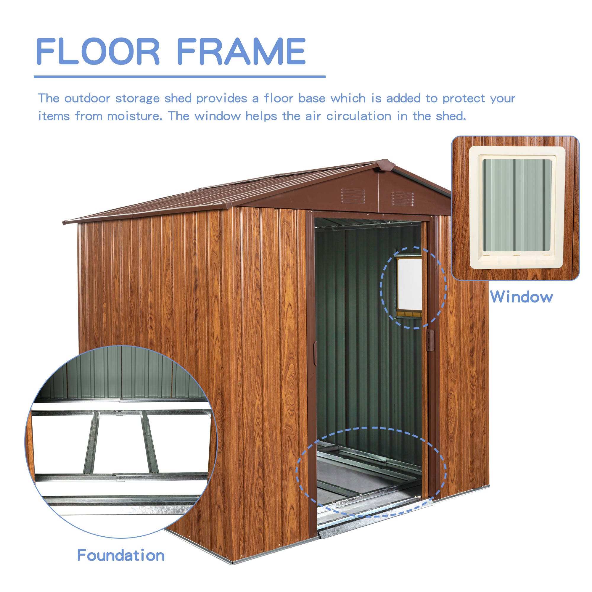 6ft x 6ft Outdoor Metal Storage Shed with Metal Foundation ,With window