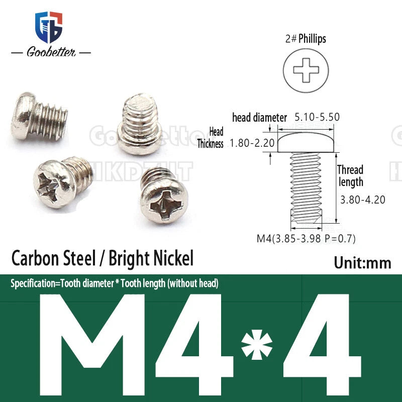 Pan Head Round Head Machine Screws Phillips Drive Bolts M3.5 M4 Carbon Steel