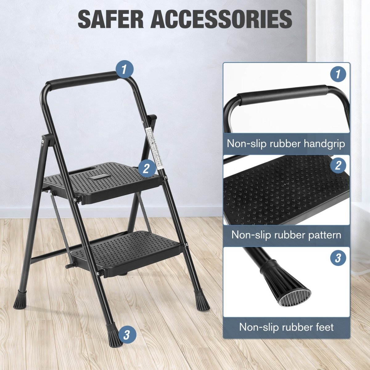 2 Non - slip step ladder, quick folding steel ladder Sturdy metal supported household tools for home/office work at altitude, portable step tools - HomeDIYer