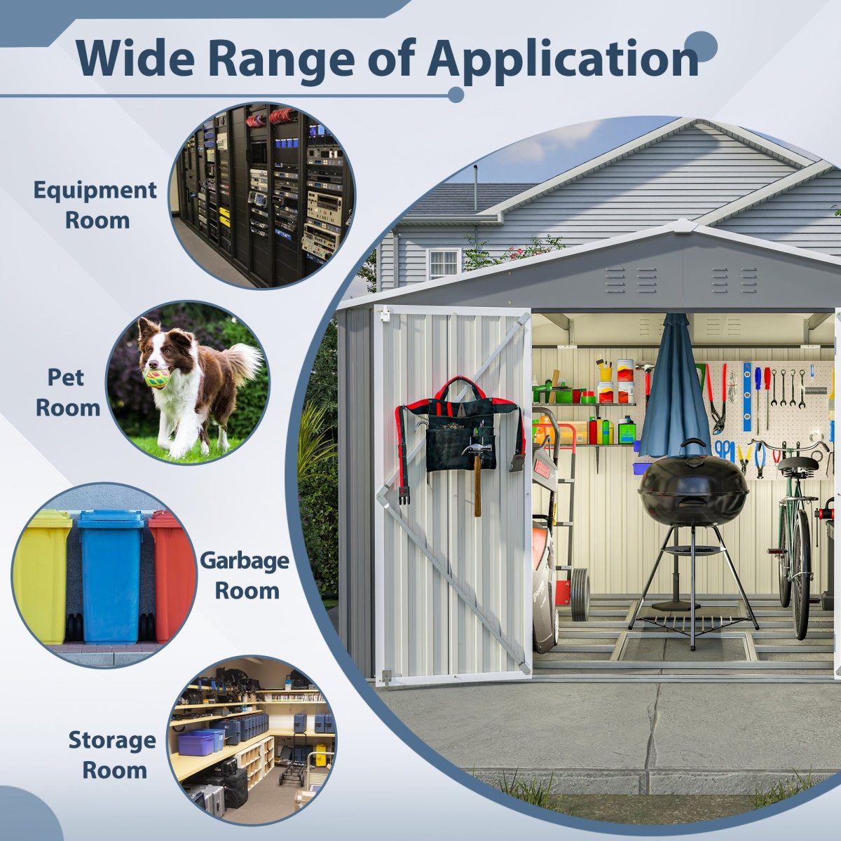 10X8 FT Outdoor Tool Storage Shed with Metal Foundation & Lockable Doors, All Weather Metal Sheds for Garden, Patio, Backyard, Lawn, Gray - HomeDIYer