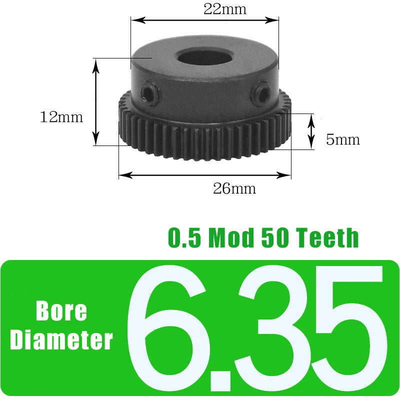 0.5 Mod 50 Teeth Transmission Gears Spur Gear With Step Motor Gears 45# Steel