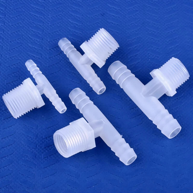 Plastic Male Thread 3-Way Hose Barb Connector — BSP & Metric, Equal Diameter