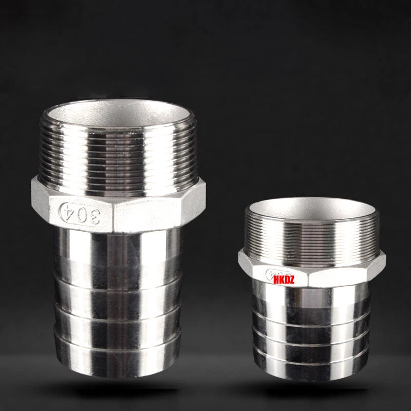 BSP Male Thread Barb Hose Tail Connector 304 Stainless Steel — 1" to 3"